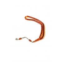 Kesme, Bal Köpüğü Ateş Kehribarı 925 Ayar Gümüş Çift Yedek Habbeli Tesbih