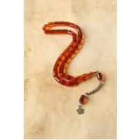 Kesme, Bal Köpüğü Ateş Kehribarı 925 Ayar Gümüş Çift Yedek Habbeli Tesbih