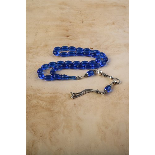 Badem Kesim Uçak Camı 925 Ayar Gümüş Çift Yedek Habbeli Tesbih